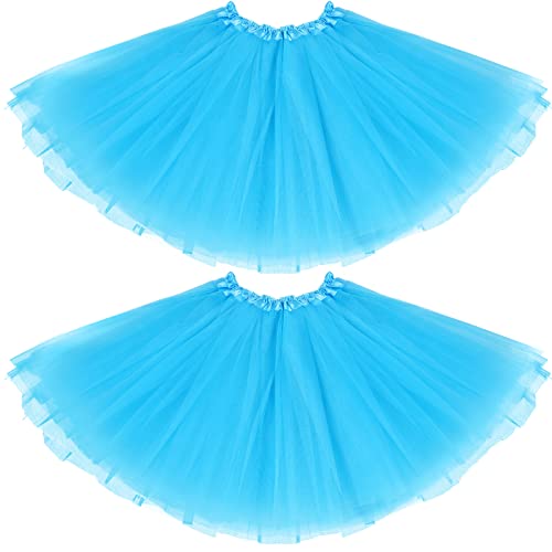 2 Packs Tutu Skirt Elastic Lady Teen Adult Tulle Tutu Skirt Short Ladies 80's Tutu 3 Layered Tulle Tutu Skirt (Lake Blue)