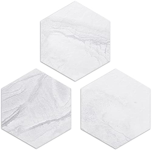 AULIGET 72 Piece Hexagon Tile Peel and Stick Backsplash, White Slate Wall Tiles Kitchen Backsplash Peel and Stick PVC Tiles