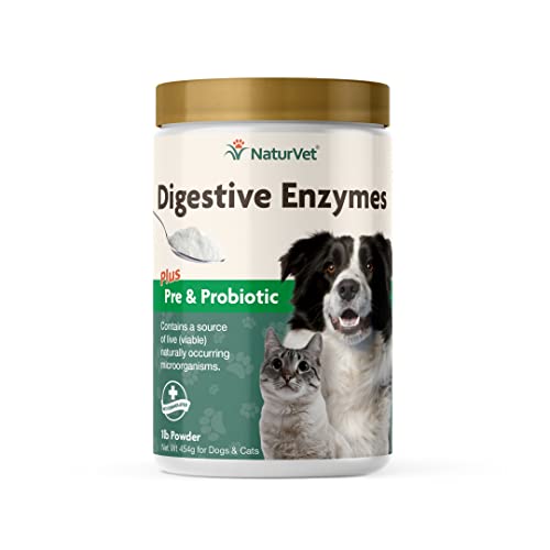 NaturVet  Digestive Enzymes - Plus Probiotics & Prebiotics  Helps Support Diet Change & A Healthy Digestive Tract  for Dogs & Cats  1 lb Powder