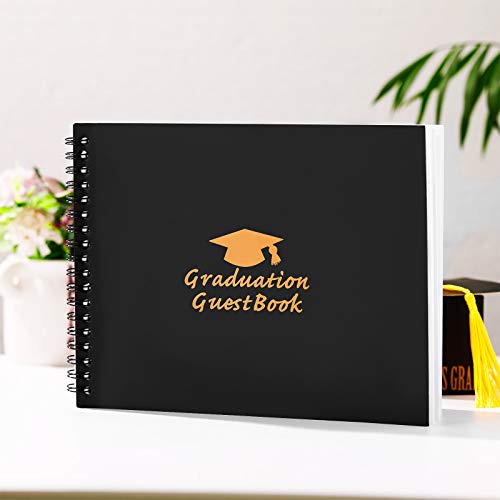 2023 Graduation Guestbook Black Spiral Hardcover Book 8.3 x 6.5 Inch Graduation Guestbook Hardbound with Lines for Name Telephone Number Address Warm Wish, 72 Page (Black, Fresh Style)