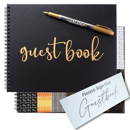 Wedding Guest Book Black Polaroid Album -Hardcover Photo Guestbook- Spiral Hardcover Book 10"x8 - Funeral, Bridal Shower, Baby Shower, Graduation Party, Registry Sign in with Marker, Stickers & Sign