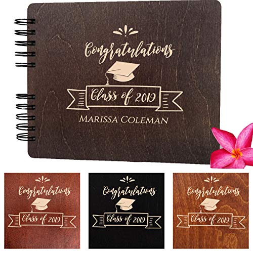 Graduation Wood Guest Book MADE IN USA (CUSTOMIZE PERSONALIZE Wood Engraving) Rustic Grad Gifts Photo Album Party Supplies Decorations Instant Photo Guest Book Congratulation Class of