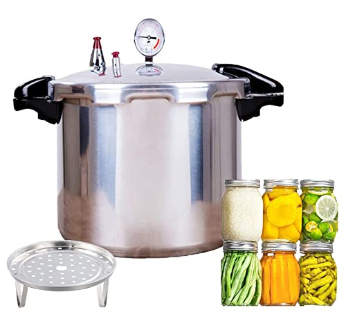 15quart High capacity pressure cookers with cooking rack canning pressure canner with gauge Explosion proof safety valve Extra-large size great for big canning jobs,Compatible:natural gas-open flame