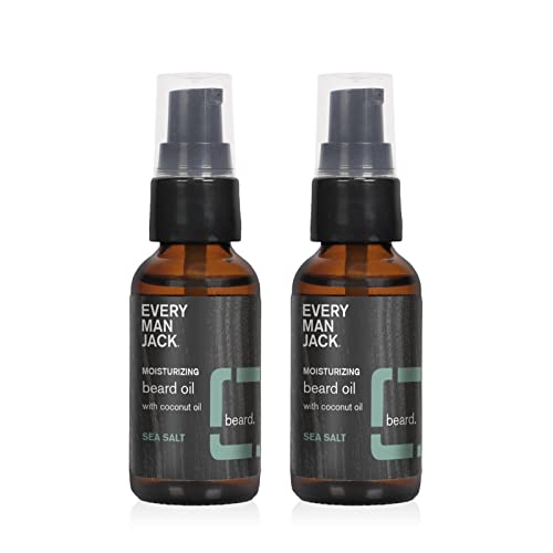 Every Man Jack Mens Beard Oil - Subtle Sea Salt Fragrance - Deeply Moisturizes and Softens Your Beard and Adds a Natural Shine - Naturally Derived with Shea Butter and Coconut Oil - 1.0-ounce Twin Pack