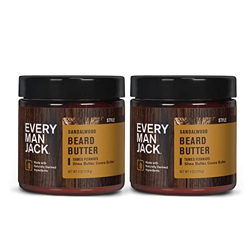 Every Man Jack Beard Butter- Subtle Sandalwood Fragrance - Rejuvenates, Hydrates, and Styles Dry, Unruly Beards While Relieving Itch - Naturally Derived with Cocoa Butter and Shea Butter - 4-ounce - Twin Pack