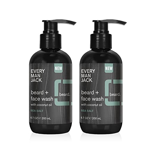 Every Man Jack Beard + Face Wash - Subtle Sea Salt Fragrance - Deep Cleans, Conditions, and Softens Your Beard and Skin Underneath - Naturally Derived with Coconut Oil, Glycerin, and Coconut - 6.7-ounce Twin Pack
