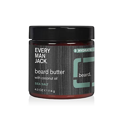 Every Man Jack Beard Butter- Subtle Sea Salt Fragrance - Rejuvenates, Hydrates, and Styles Dry, Unruly Beards While Relieving Itch - Naturally Derived with Shea Butter and Coconut Oil - 4-ounce