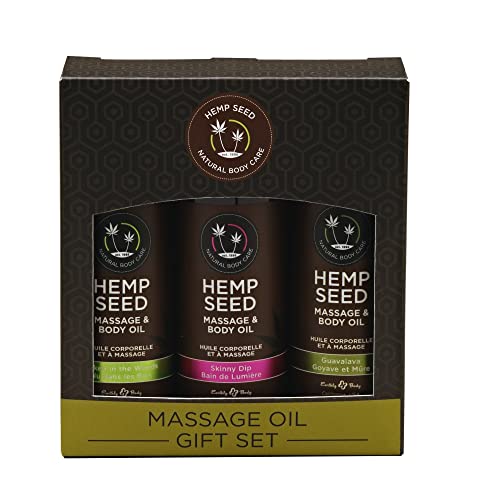 Hemp Seed Massage & Body Oil Gift Set - 2 oz Naked in The Woods, Skinny Dip & Guavalava Scents - with Hemp Seed, Apricot, Grapeseed & Sweet Almond Oil - Vegan & Cruelty Free