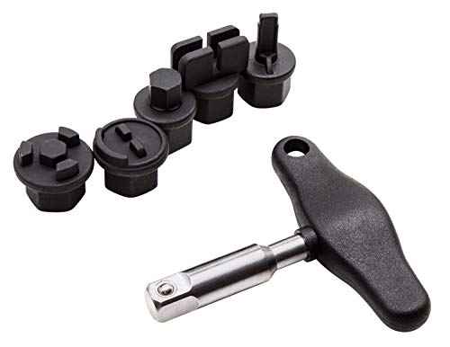 Steelman 6-Piece Oil Drain Plug Wrench Kit for Installing and Removing Plastic Oil Drain Plugs and Bolts, Includes 3/8-inch Drive T-Handle and Five CR-V Steel Adapters