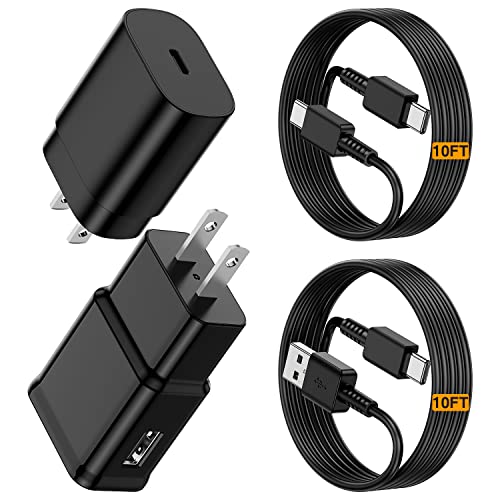 USB Type C Charger Fast Charging Android Phone Samsung Galaxy S23/S22/S20/S21 Ultra Plus 5G, Note 20/S9/S10, 25W USB C Charger Block&Type C Cable 10FT & USB A Wall Charger Adapter&10FT USB-A to C Cord