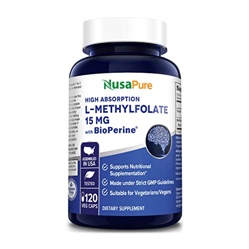 NusaPure L Methylfolate 15mg | 120 Veggie Capsules | Bioperine