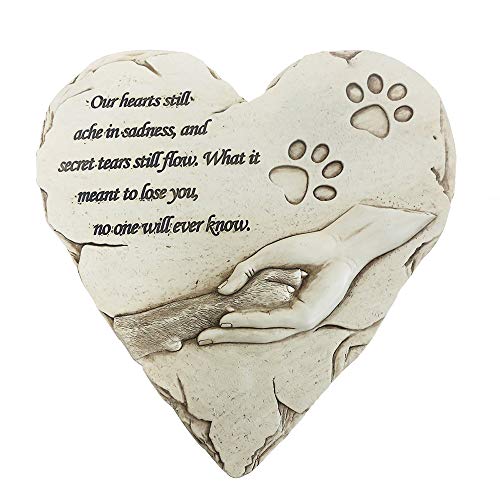 jinhuoba New York Dog Pet Memorial Stones, Hand-Painted Heart-Shaped Loss of Pet Dog Memorial Gifts with Sympathy Poem and Paw in Hand Design, (White)