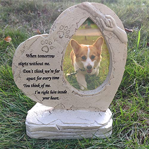 JSYS Paw Prints Pet Dog Memorial Stones, Heart Shaped with Photo Frame Pet Dog Garden Stones Grave Markers for Garden Backyard Patio or Lawn Tombstones, Loss of Pet Gift