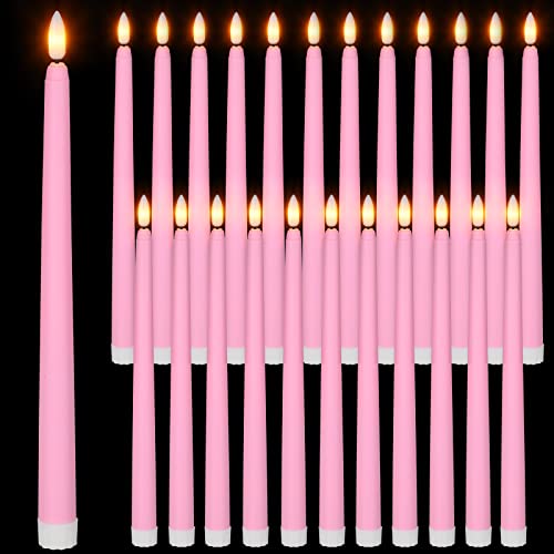 Macarrie 24 Packs Flameless Taper Candles Battery Operated 11 Inch Long Candle Light LED Flameless Candlesticks Fake Candles Flickering Tapered Candles for Wedding Table Decoration 2023 (Pink)