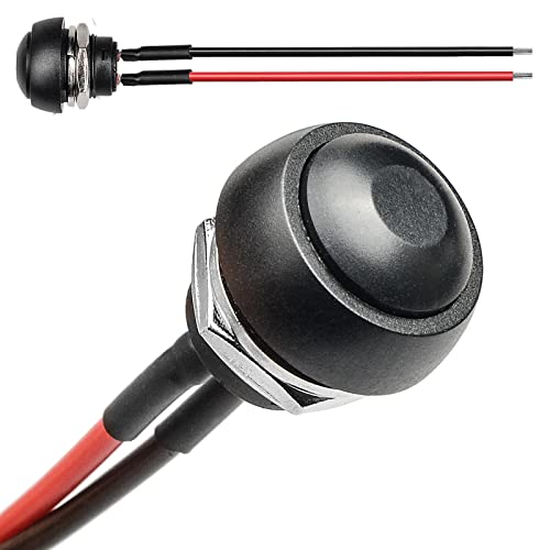 QTEATAK 1/2"(12mm) Pre-Wired Mounting Hole On/Off Mini Round Waterproof Momentary Push Button Switch JF-33B -2Pack