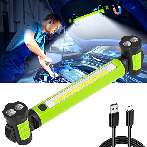 Work Light, 2500LM Bright LED Work Lights, 5200mAh Rechargeable Magnetic Underhood Work Light with Hooks, Cordless Battery Powered Mechanic Light for Car Repairing/Inspection/Garage/Workshop/Emergency