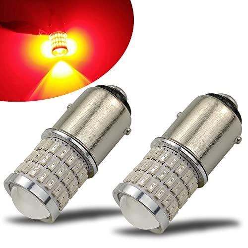 iBrightstar Newest 9-30V Flashing Strobe Blinking Brake Lights 1157 2057 2357 7528 BAY15D LED Bulbs with Projector Replacement for Tail Brake Stop Lights, Brilliant Red