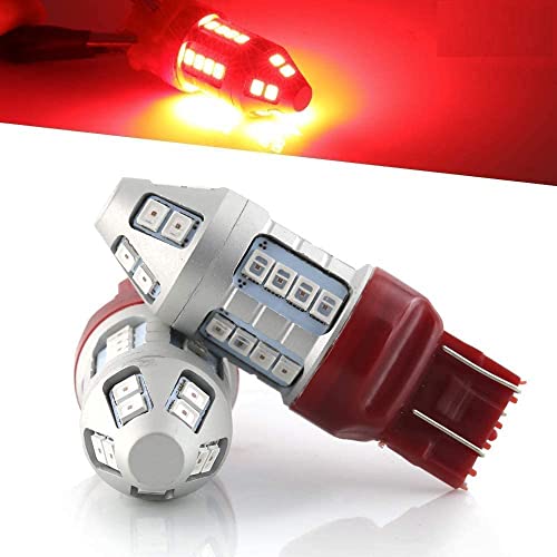 Syneticusa 7443 Red Flashing Strobe Blinking Rear Alert Safety Brake Tail Stop High Power LED Light Bulbs