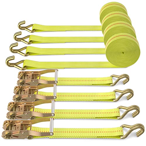 Autofonder Ratchet Tie Down Strap - 4 Pack 2" x 27' Heavy Duty Ratchet Straps with Aluminum Handle, Cargo Straps for Moving Appliances, Lawn Equipment, Motorcycle in a Truck