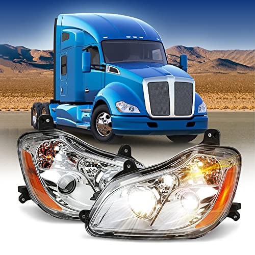 Torque Headlight PAIR Replacement for 2013-2021 Kenworth T680 semi Trucks [Included All Bulbs] Assembly DOT SAE Approved Driver Passenger 2014 2015 2016 2017 2018 2019 2020 2021 (TR499-R, TR499-L)