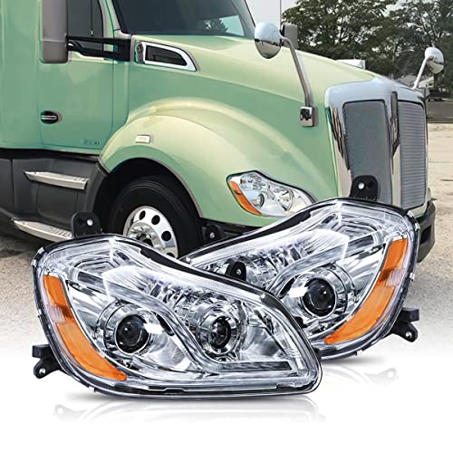 GUO SHI Kenworth T680 Headlights LED Fits 2013-2022, Pair Set Driver Left Side & Passenger Right Side