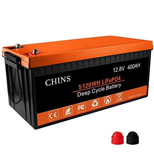 CHINS Bluetooth LiFePO4 Battery Smart 12V 400Ah Lithium Battery - Built-in 200A BMS, 2000~5000 Cycles, Perfect for Replacing Most of Backup Power, Home Energy Storage and Off-Grid etc.