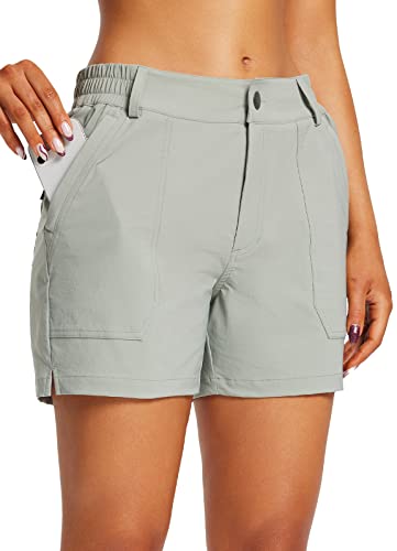 BALEAF Women's 4.5" Golf Shorts Stretch Quick Dry Outdoor Causal Summer Shorts with Zipper Pockets UPF 50+ Water Resistant Light Grey M