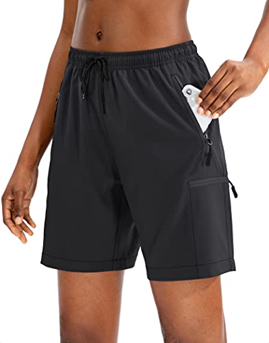 SANTINY Women's Hiking Cargo Shorts Quick Dry Lightweight Summer Shorts for Women Travel Athletic Golf with Zipper Pockets(Black_3XL)
