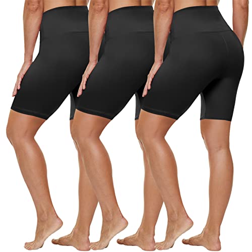 HLTPRO 3 Pack Biker Shorts for Women(Reg & Plus Size) - High Waist Buttery Soft 8" Womens Shorts for Workout, Yoga, Running