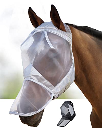 Harrison Howard CareMaster Horse Fly Mask Full Face No Ears Moonlight Silver Large Full Size
