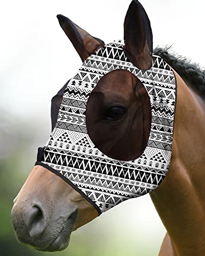 Harrison Howard Super Comfort Stretchy Fitting Horse Fly Mask with UV Protection Soft on Skin with Breathability Doodle Aztec Full Size