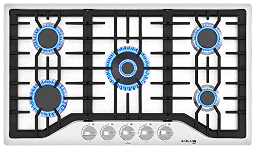 36 Inch Gas Cooktop, GASLAND Chef Built-in Gas Stovetop, Cord Plug, 5 Italy Sabaf Burner, 41,300 BTU NG/LPG Convertible, Auto Electric Ignition, Thermocouple Protection