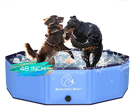 Foldable Dog Pool, Collapsible Dog Pet Bath Pool, Hard Plastic PVC Dog Swimming Pools,Portable Non-Slip Pet PoolBathing TubKiddie Pool for PetsDogs Cats, and Kids (XL-48'')
