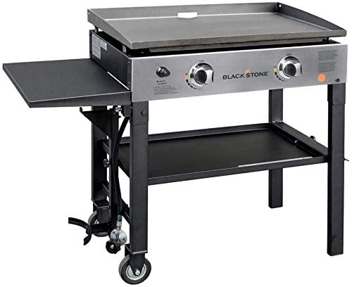 Blackstone Cooking Station with Two Burners Stainless Steel Propane Gas Wheel & Side Shelf-Heavy Duty Outdoor Griddle for Backyard, Camping, Patio, Tailgating, 28", Black