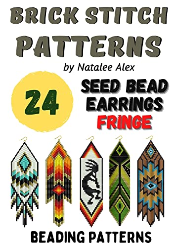 Brick stitch pattern Native American style Seed bead earrings Fringe: 24 projects Ethnic & Floral Collection Beading patterns - Gift for the needlewomen (Brick Stitch Earrings Patterns Book 8)