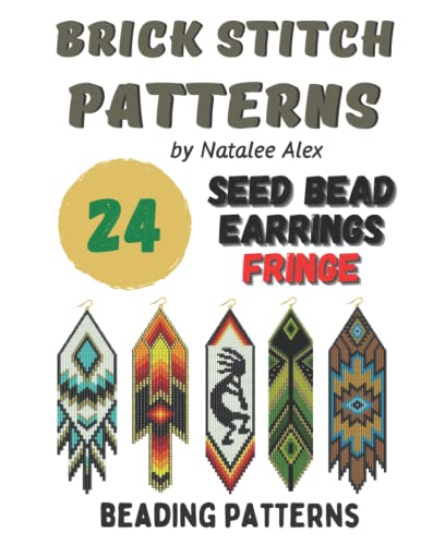 Brick stitch pattern Native American style Seed bead earrings Fringe: 24 projects Ethnic & Floral Collection Beading patterns - Gift for the needlewomen