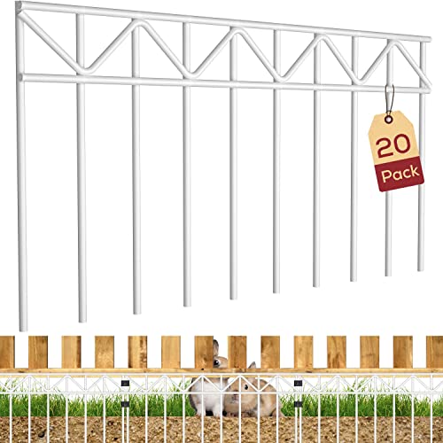 20Pack White -20x10 Inch Garden Fence Animal Barrier, Underground Decorative Garden Fence, 6mm Ground Stakes with 2 inch Spike Spacing- Keep Other Small Animals Out of Your Garden and Yard.