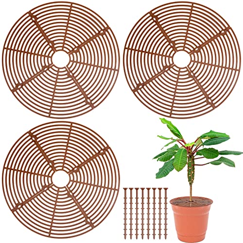 Sawysine 3 Pcs Plant Pot Grid with Center Cutout Cuttable Flower Cover Soil Protectors from Animals Safety Stake Cat PET Digging Stopper Gardening (, 11.8 Inch)