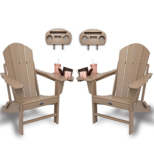 Folding Adirondack Chair Set of 2 Plastic Adirondack Chairs Weather Resistant with Cup Holder, Patio Chairs Outdoor Chairs for Fire Pit, Deck, Lawn,Backyard, Beach,Campfire Chairs