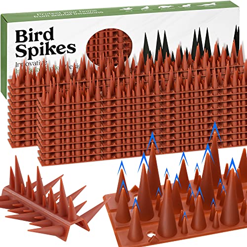 NiHome Bird Spikes 20 Pack 26.2 Ft Outside Deterrent Spikes for Pigeons and Other Small Birds Raccoon Squirrel Cat with 3 Length Spikes,Plastic Fence Anti Bird Spikes for Yard Roof & Railing, Red