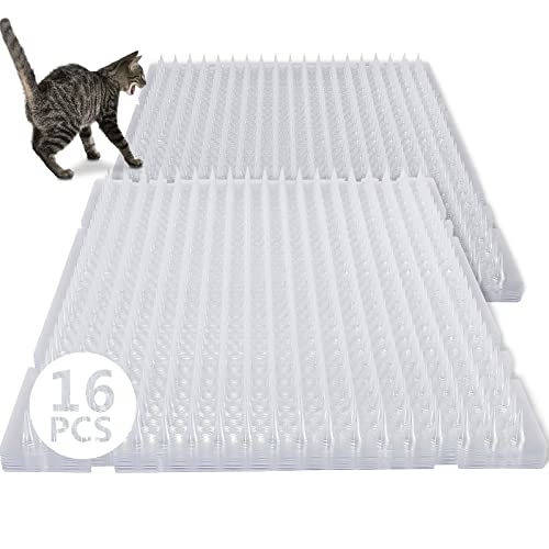 Nuanchu 16 Pack Cat Repellent Outdoor Scat Mat Cats Dogs Plastic Mats with Spikes Clear Spiked Deterrent Training Pet Mat Cat Repellent Mats for Indoor Outdoor Supplies, 18.3 Square Feet, 16 x 13 Inch