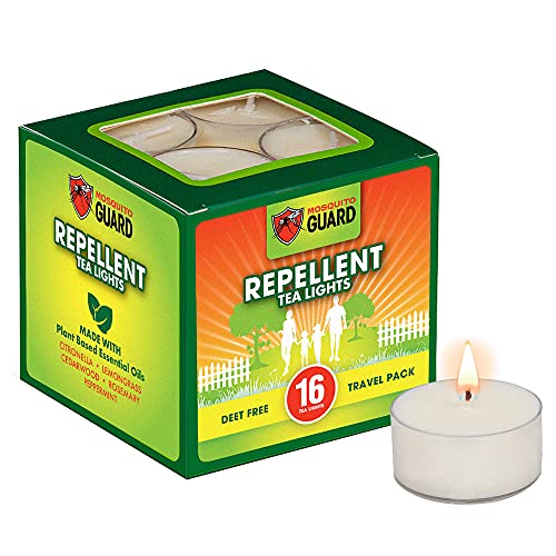 Mosquito Guard 16 Tealight Citronella Candles Outdoor Mosquito Repellent Indoors, DEET Free Mosquito Candles, Natural Mosquito Repellent Outdoor Patio