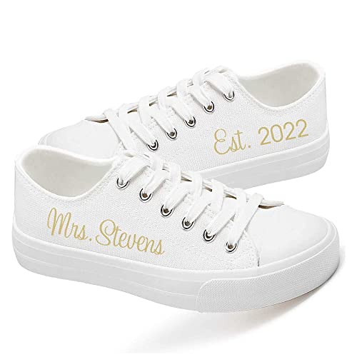 Personalized Bride Sneakers, Custom Bridal Sneakers, Monogrammed Wedding Shoes, Size 8 White