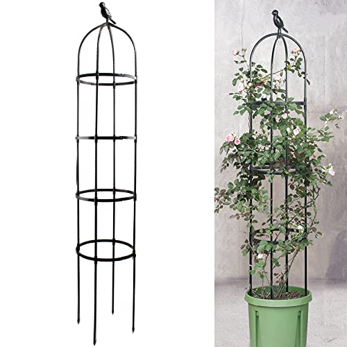 Anothera Garden Trellis for Climbing Plants, 6ft Rustproof Metal Pipe with Heavy Duty Plastic Coated, Garden Outdoor Indoor Potted Plant Support, Round Obelisk Garden Trellis for Climbing VineBlack