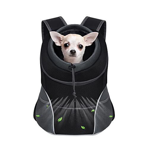 YUDODO Dog Carrier Backpack Pet Dog Carrier Front Pack Breathable Head Out Reflective Safe Warm Doggie Carrier Backpack for Small Dogs Cats Rabbits(S(0-5), Black)