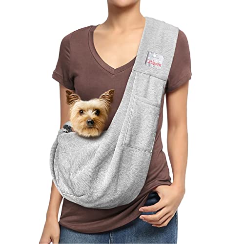 artisome Pet Dog Sling Carrier Reversible Adjustable Openning Travel Hand-Free Safe Bag Small Puppy Backpack (for 3-12 lbs, Grey)