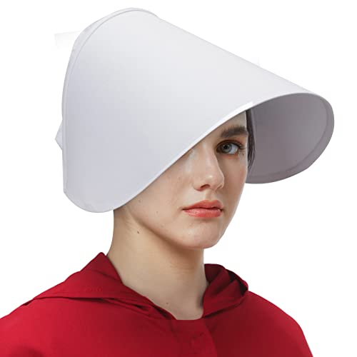 Handmaids Bonnet Women's Victorian White Wide Brim Bonnet Head Cover Cap Handmaiden Cosplay Hat Costume Accessory