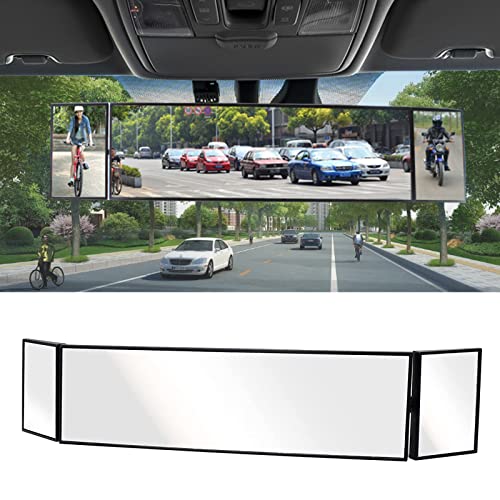 Dewkou 1 PC Wide Angle Rear View Mirror, 15.2"L x 3.15" H Large HD Tri-fold Panoramic Car Rear view Mirror, Eliminate Blind Spots Clear Tint Suitable for Most Cars