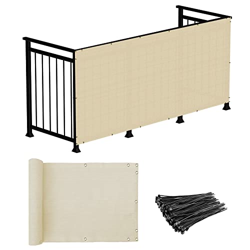 Windscreen4less 3'x25' Deck Balcony Privacy Screen for Deck Pool Fence Railings Apartment Balcony Privacy Screen for Patio Yard Porch Chain Link Fence Condo with Zip Ties Beige