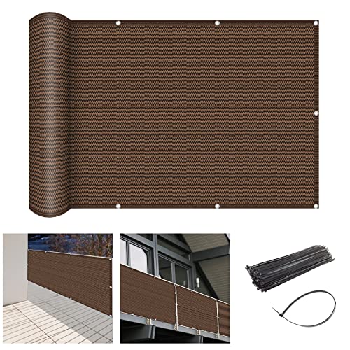 2'6" x 15' Brown Balcony Privacy Screen Fence Windscreen Cover for Apartment, Deck, Patio, Backyard, Outdoor Pool, Porch, Railing - 95% UV Blockage, Zip Ties Included, Customized